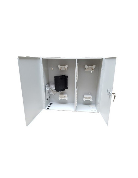 AMP940 Caja metálica RITI 2 puertas 2p Entrada/4p Salida, capacidad 72 fusiones + 72 adap. SC (no incluidos) 500x480x187mm
