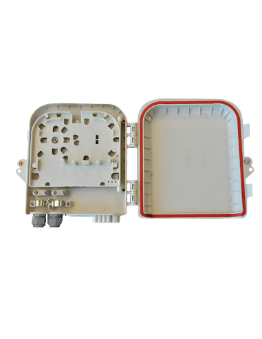 AMP931 Caja de empalme y distrib. interior 2p entrada / 8p salida, capacidad 8 fusiones + 8 adap. SC (no incl.), 181x207x45mm
