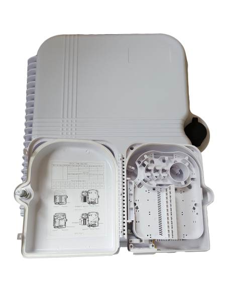 AMP933 Caja de empalme y distrib. interior 3p entrada / 24p salida, capacidad 24 fusiones + 24 adap. SC (no incl.) 313x274x114mm