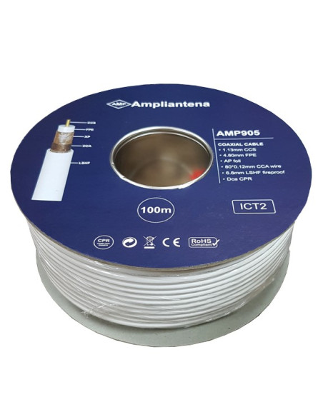Cable coaxial CCS blanco LSHF CPR Dca 100m