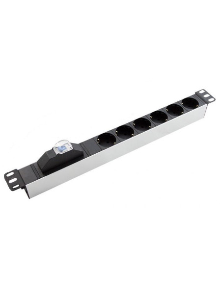 Shucko 19" 1U 6 tomas DIN cortocircuito