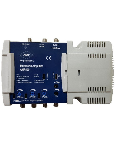 Central Amplificación 4 entradas 40 dB con Satélite (UHF LTE700 / BIII+DAB / VHF+FM / SAT)