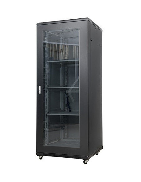 Rack au sol 19" 42U 2050x600x600mm avec porte vitrée et 2 ventilateurs