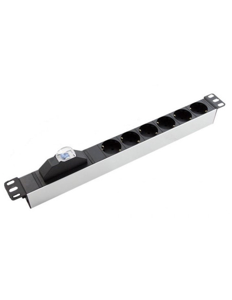 Shucko 19" 1U 6 tomas DIN cortocircuito