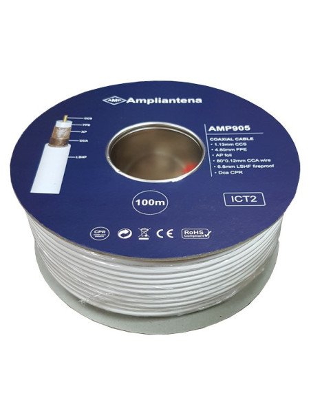 Câble coaxial CCS blanc LSHF CPR Dca 100m