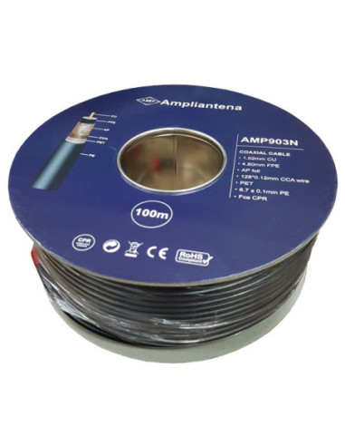 Câble coaxial CU noir PE CPR Fca 100m