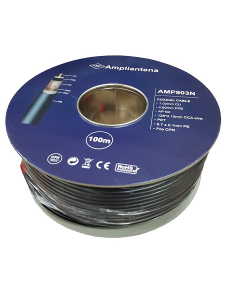 Câble coaxial CU noir PE CPR Fca 100m