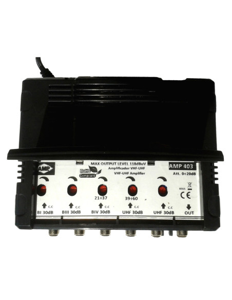 Central blindada cubierta ABS 5 Entradas/30dB (BI+FM, BIII+DAB, BIV, BV, UHF) 118dBuV "LTE"