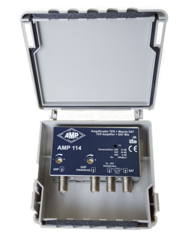 Amplificador 3 entradas VHF+DAB 24dB, UHF 33dB,...