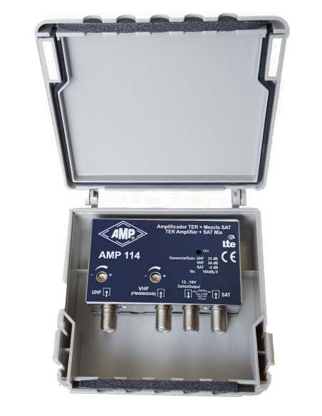 Amplificateur de mât blindé 3 entrées VHF+DAB 24dB, UHF 33dB, mix SAT