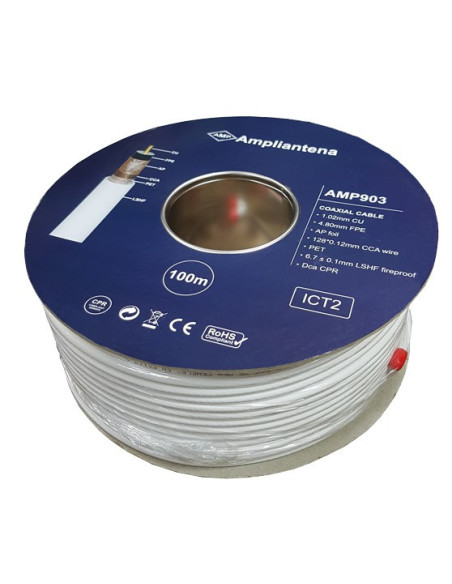 Câble coaxial CU blanc LSHF CPR Dca 100m