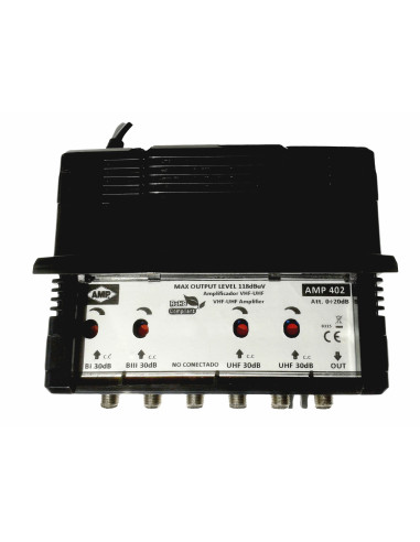 AMP402 Central blindada cubierta ABS 4 Entradas/ 30dB (BI+FM/BIII+DAB/2 UHF) 118dBuV "LTE"